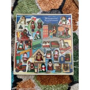 Vintage wood hand painted Christmas Ornaments